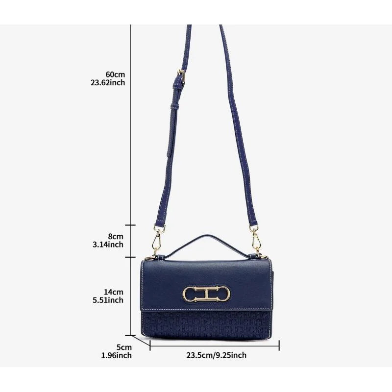 CH Premium Leather Handbag Monogram Embossing Metallic Clasp Portable Handle Structured Silhouette Ideal Office Evening Events