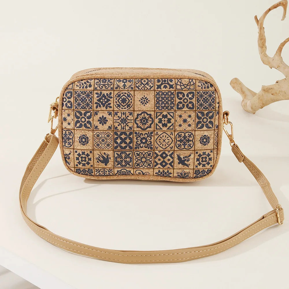 8pcs Crossbody Bags Women Retro Cork Leather National Printing Light Protable Cross Phone Bag