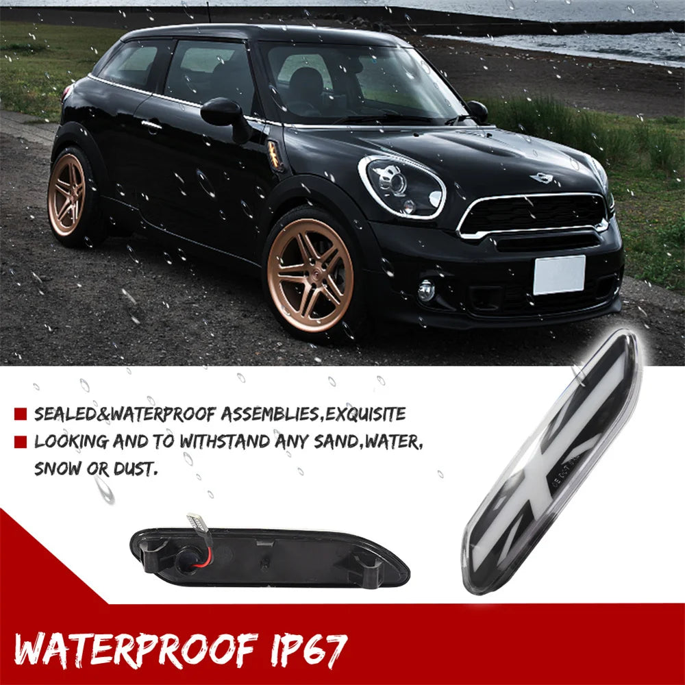 Union Jack Style Dynamic Amber LED Front Side Marker Turn Signal Lights For MINI Cooper R60 Countryman & R61 Paceman 2011-2016