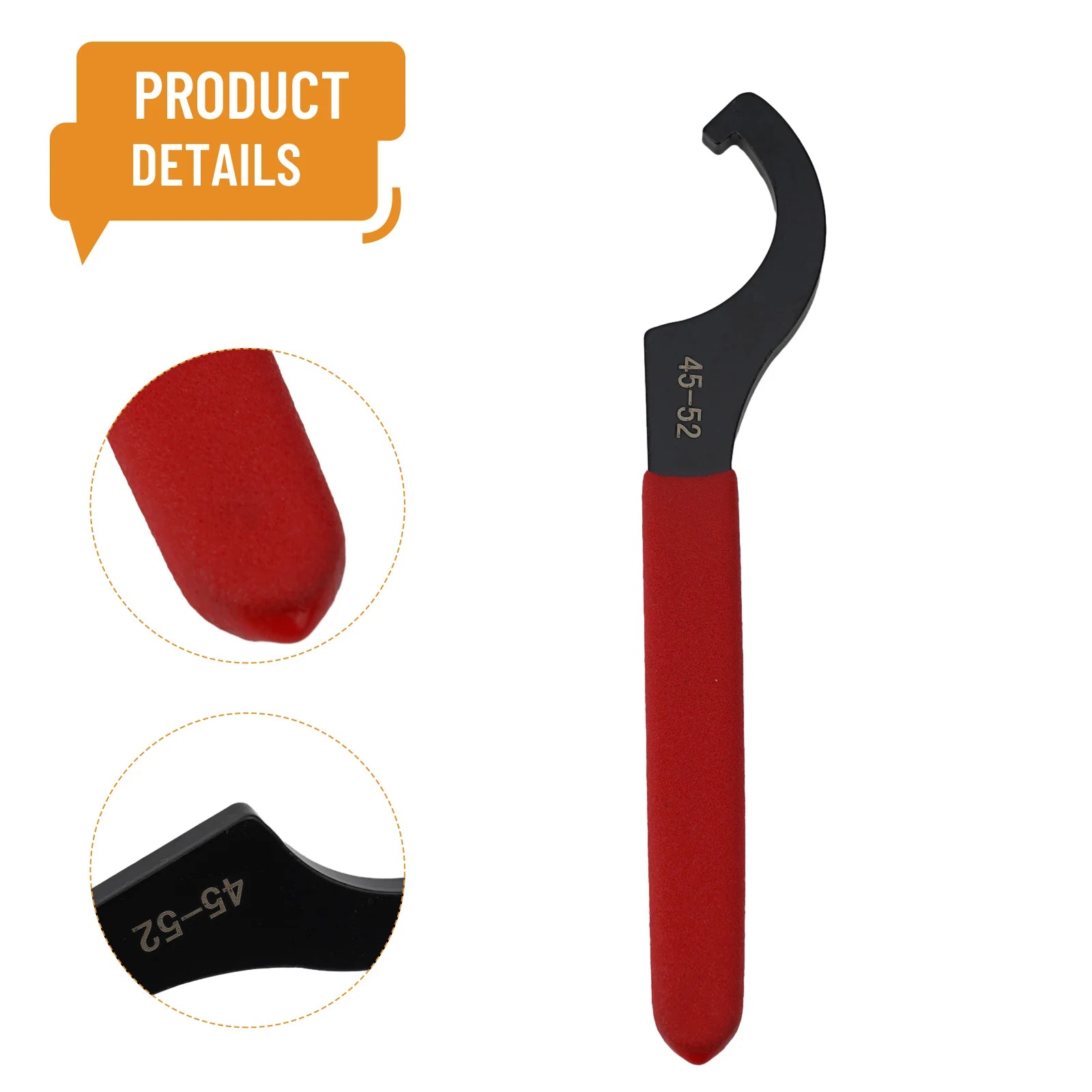 45-48HRC C Hook Spanner Wrench Spanner Collet Chuck Half Moon Wrench For 38-72mm Round Nut With Red Non-slip Handle