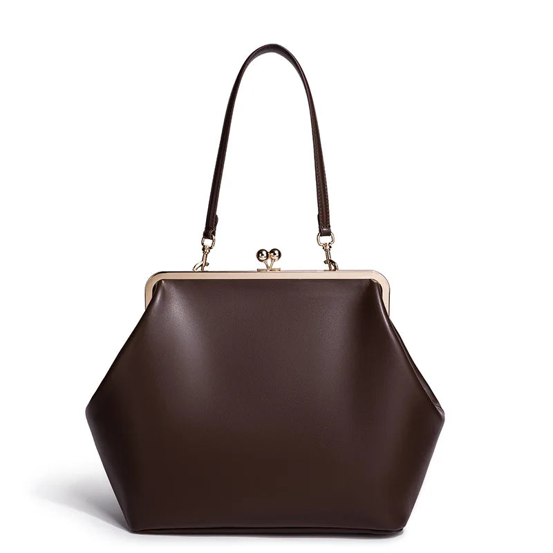Fashion Large Kisslock Clip Shell Clutch Bag  Designer Women Handbags Luxury Soft Pu Leather Shoulder Bags Elegant Party Bag2026