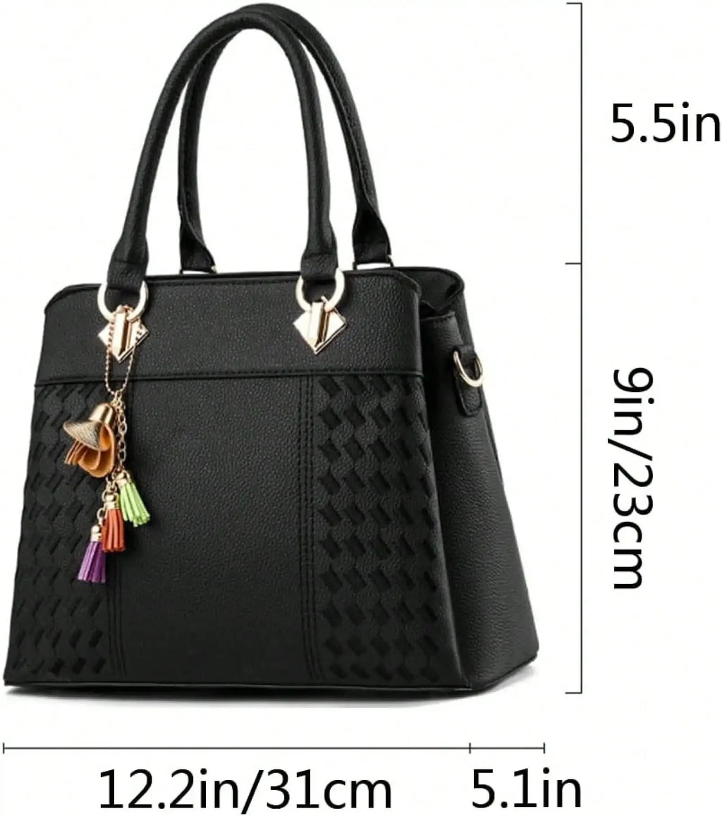Top-Handle Handbags Purse Satchel For Women Soft PU Leather Crossbody Shoulder Bag With Tassel Pendant