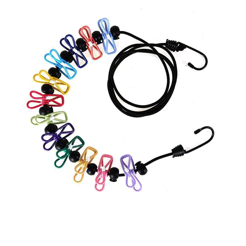 Portable Travel Clothesline Retractable Adjustable Clothes Drying Rope 180cm With 12pcs Clips Camping Outdoor Hanging Clothes