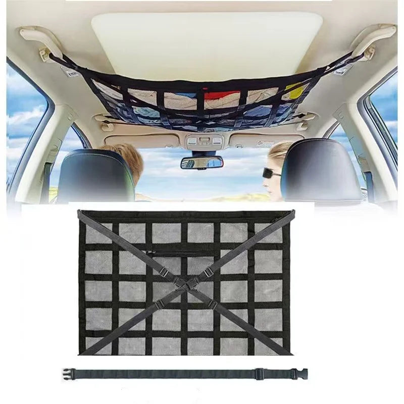 Universal Car Roof Top Ceiling Cargo Storage Net Pocket Mesh Organizer Bag Capervan Anti Sagging Luggage for SUV Van Camping Cab