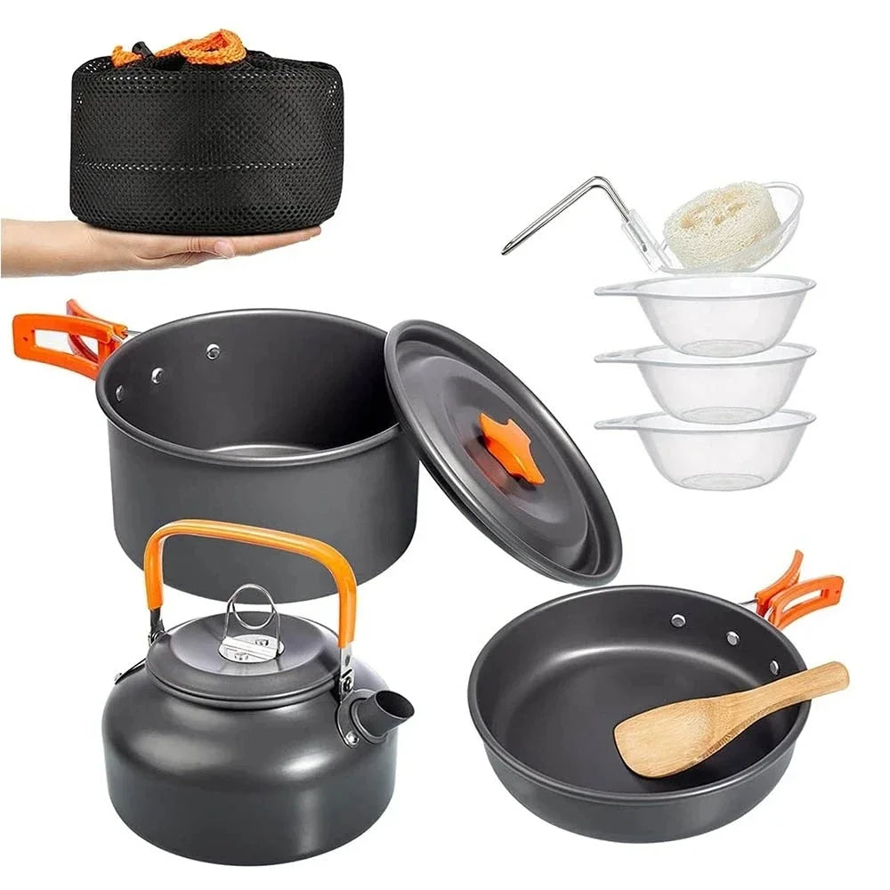 Camping Cookware Kit Outdoor Cooking Set Aluminum Pot Equipment Travel Tableware Kitchen for Hiking Picnic BBQ