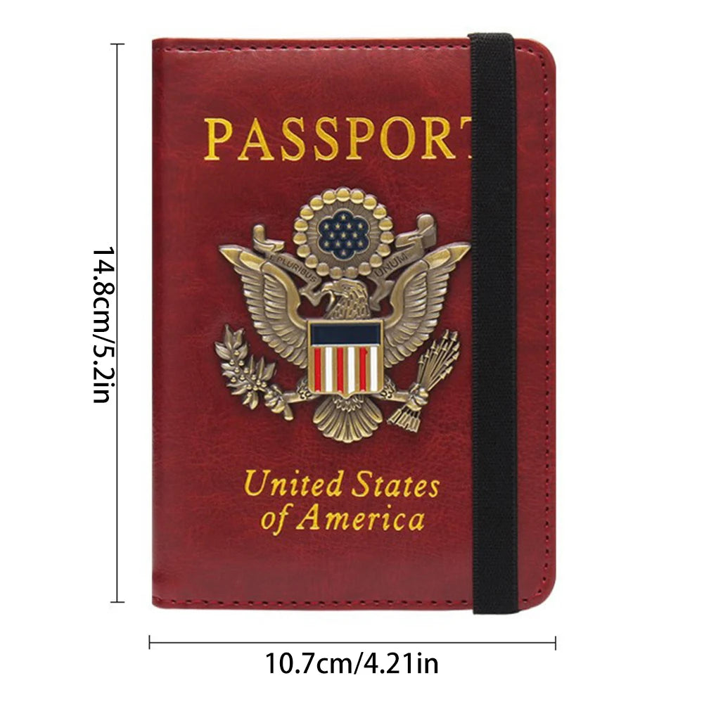 Rfid-Passport Holder For Travel Novelty Waterproof Passport Holder Cover With 3D Metal Badge Portable Card Wallet For Bank Cards