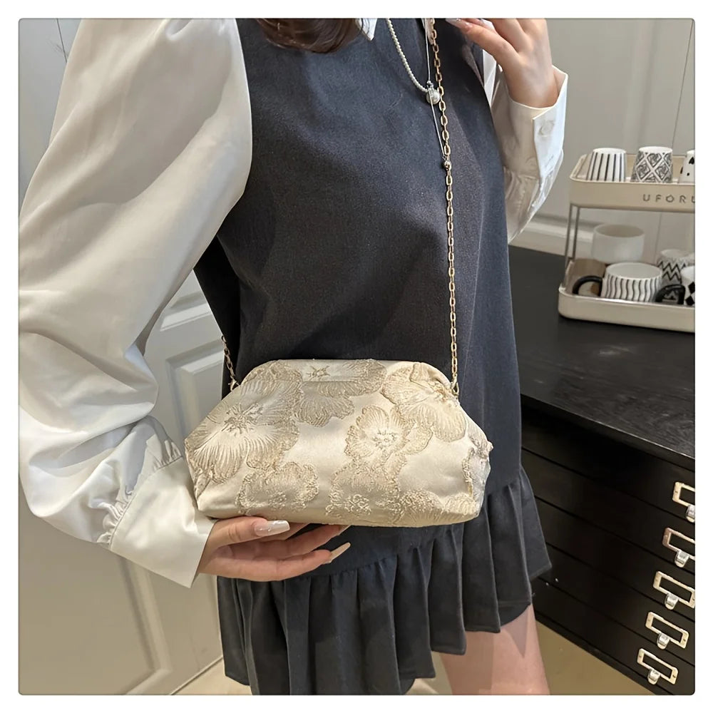 Retro New Chinese Style Textured Cheongsam Bag Women, Elegant China-inspired 2025 New Design with Chain Wristlet, Large Capacity