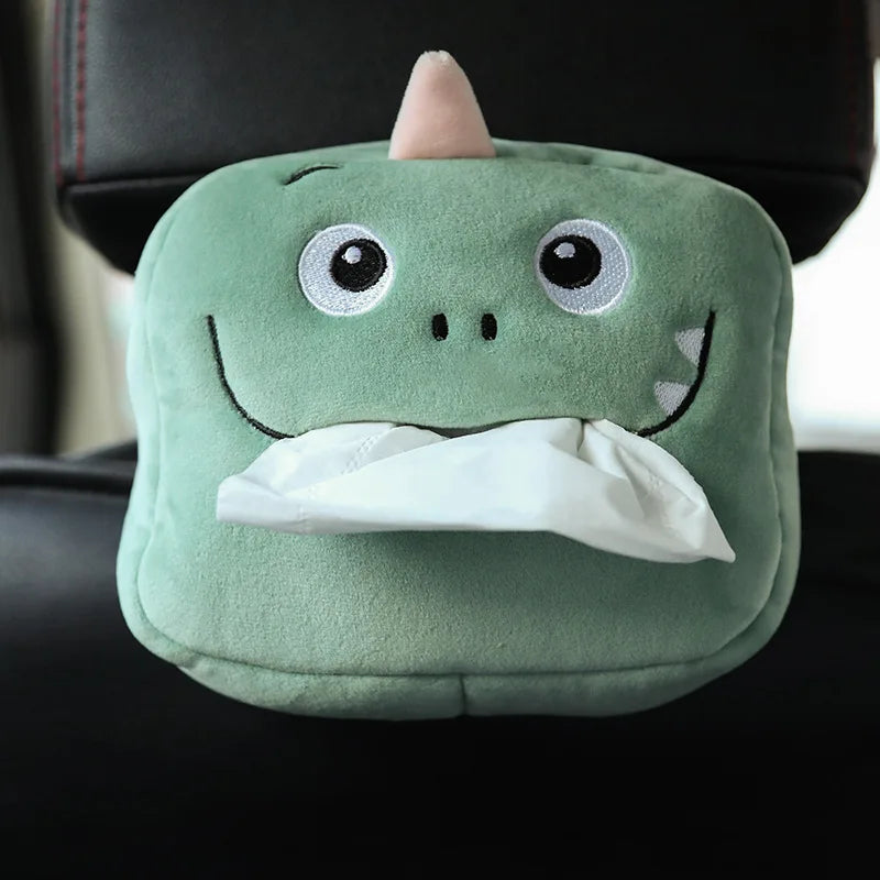 1Pc Cute Cartoon Plush Tissue Storage Bag Hanging Tissue Box for Car Seat Back Armrest Sun Visor Interior Decor Accessory Friend