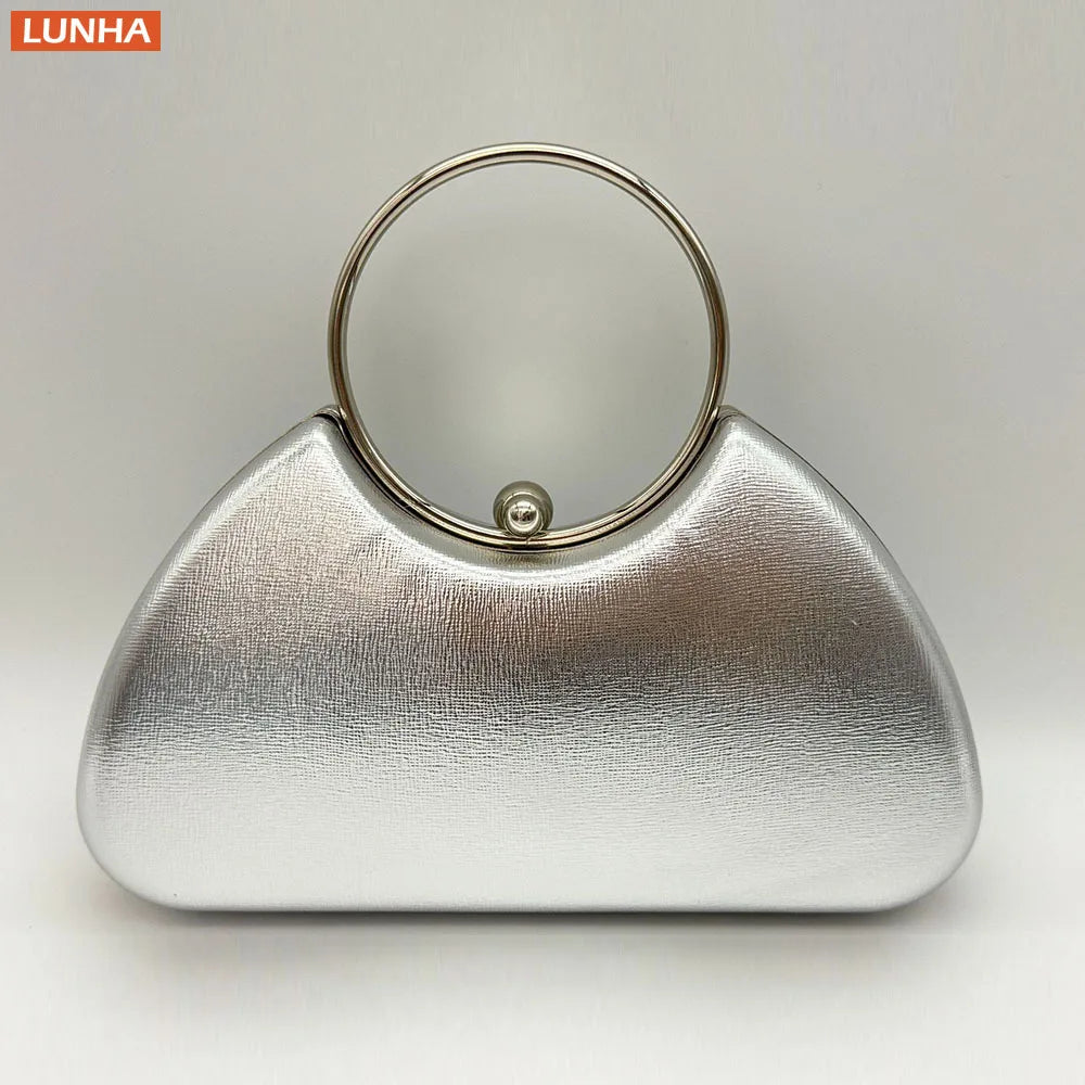 Women's Luxury Evening Clutch Bag Box Purse Metal Handle Chain Strap Party Wedding Handbag for Formal Occasions