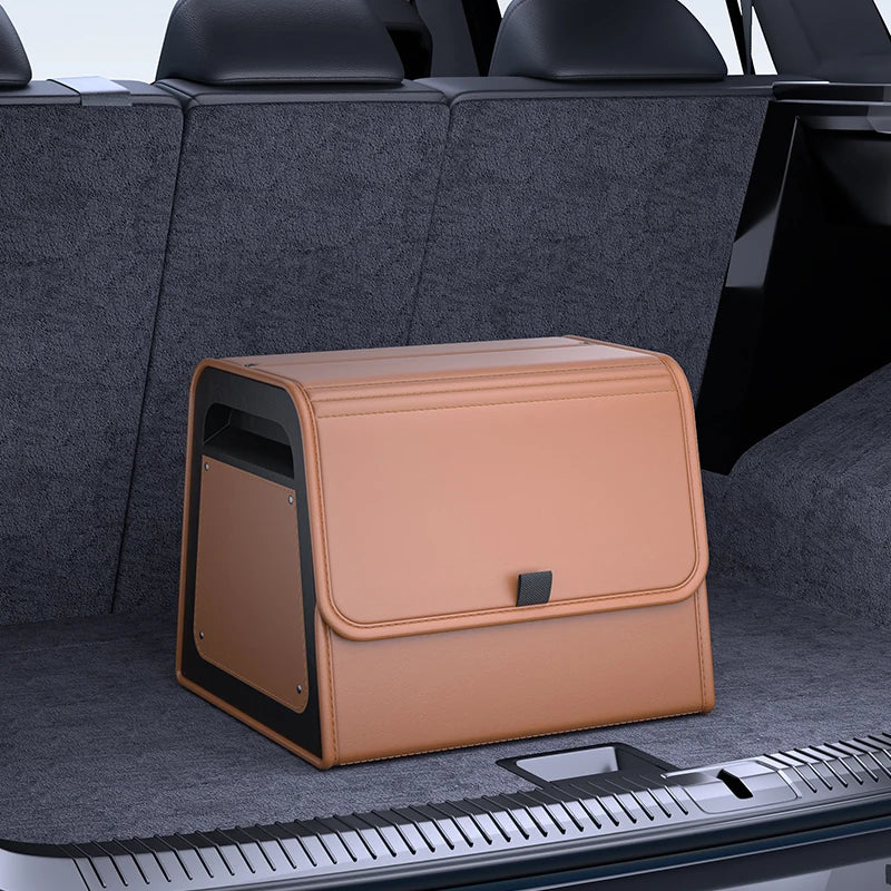 Car Trunk Organizer with 4-Point Magnetic Closure – PU Leather, Reinforced ABS Frame, Fits SUV, Sedan, and Home Use