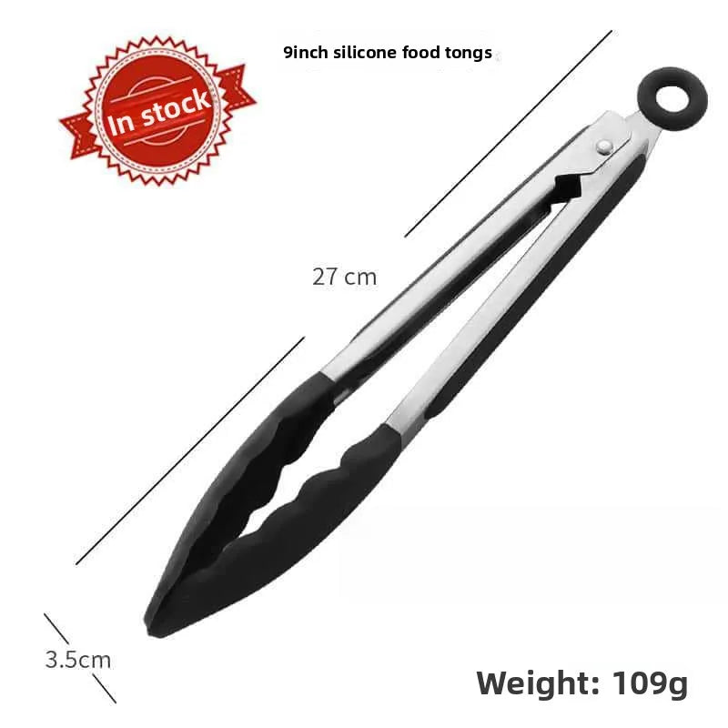 Silicone Food Tongs Heat Resistant Stainless Steel Kitchen Clip Non Slip for Home Kitchen Restaurant BBQ Outdoor Camping Steak