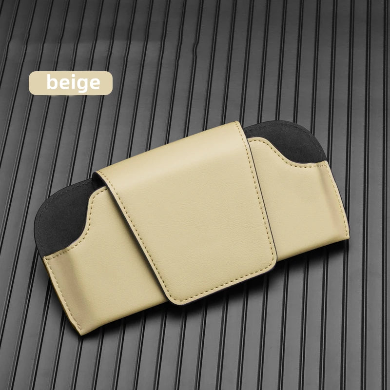 Car Glasses Case Auto Sun Visor Leather Glasses Holder Sunglasses Clip Card Ticket Holder Multi-Function Car Interior Storage