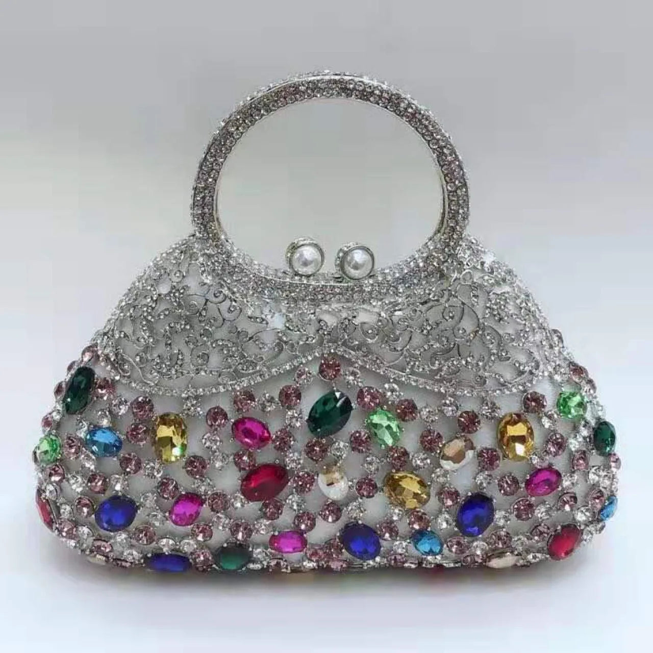 Diamond Dinner Bag Oval Glass Diamond Handbag High-end Banquet Female Crystal Clutch Light Luxury Style Evening Clutch