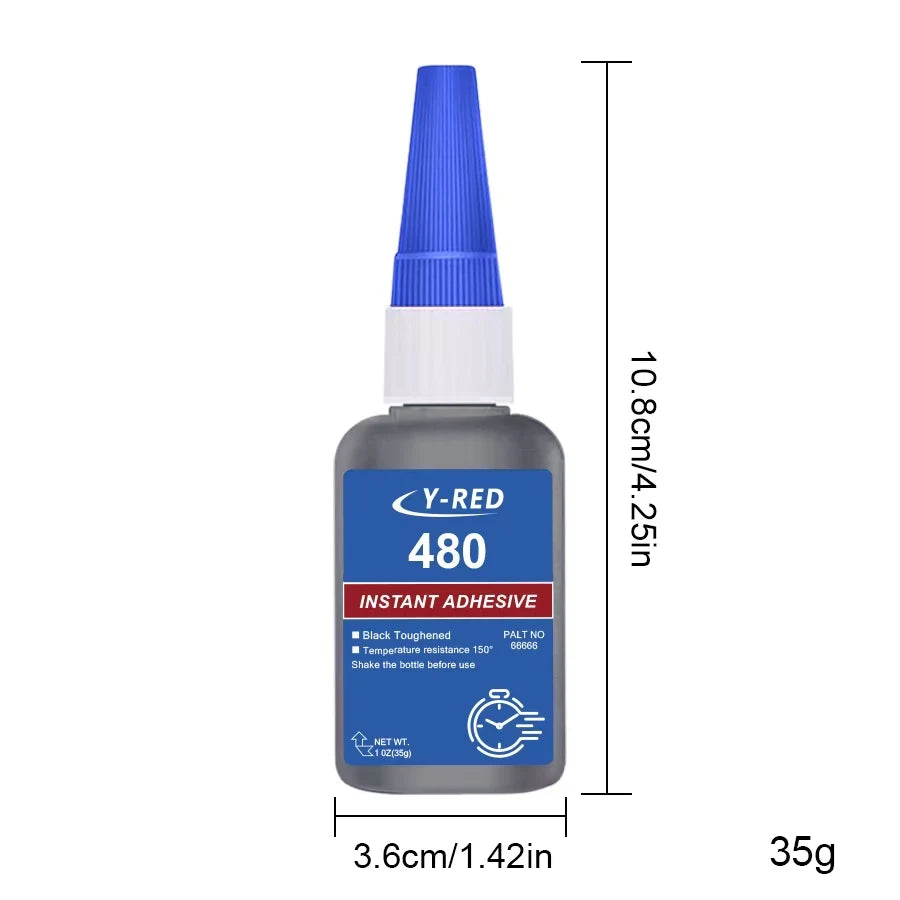 480 Black Super Glue,Instant Adhesive Super Strong CA Glue for DIY, Repair, Crafts, Metal, Plastic, Rubberr