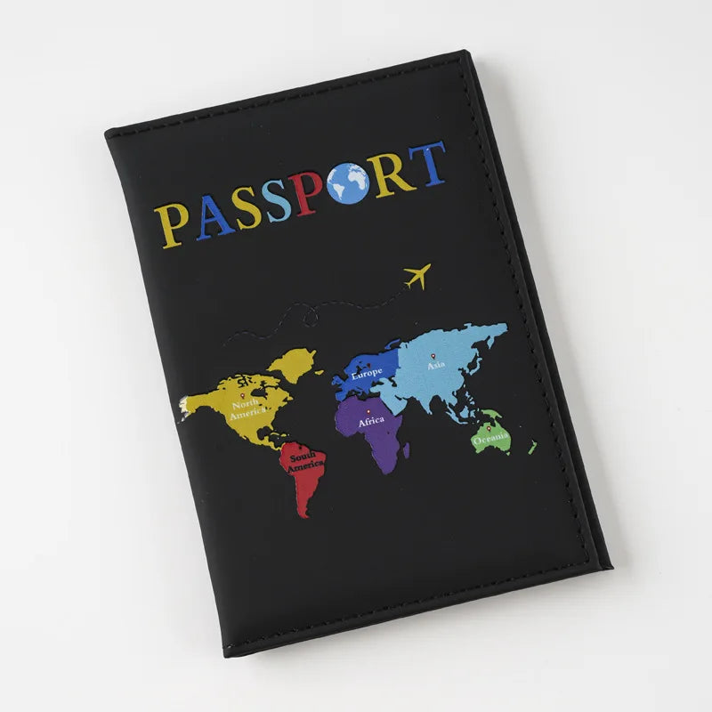 2025 New Color Letter Map Printed Passport Holder Passport Cover Ticket Clip Passport Wallet Travel Wallet ID Card Holder Unisex