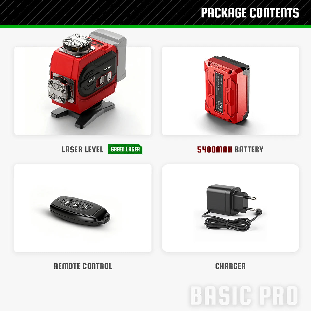 YEVOLT 360° Self-Leveling 16-Line Laser Level (Red/Green Beam Options) - Ultra-Clear for Indoor/Outdoor Use Rechargeable Battery