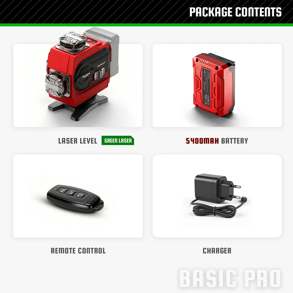 YEVOLT 360° Self-Leveling 16-Line Laser Level (Red/Green Beam Options) - Ultra-Clear for Indoor/Outdoor Use Rechargeable Battery