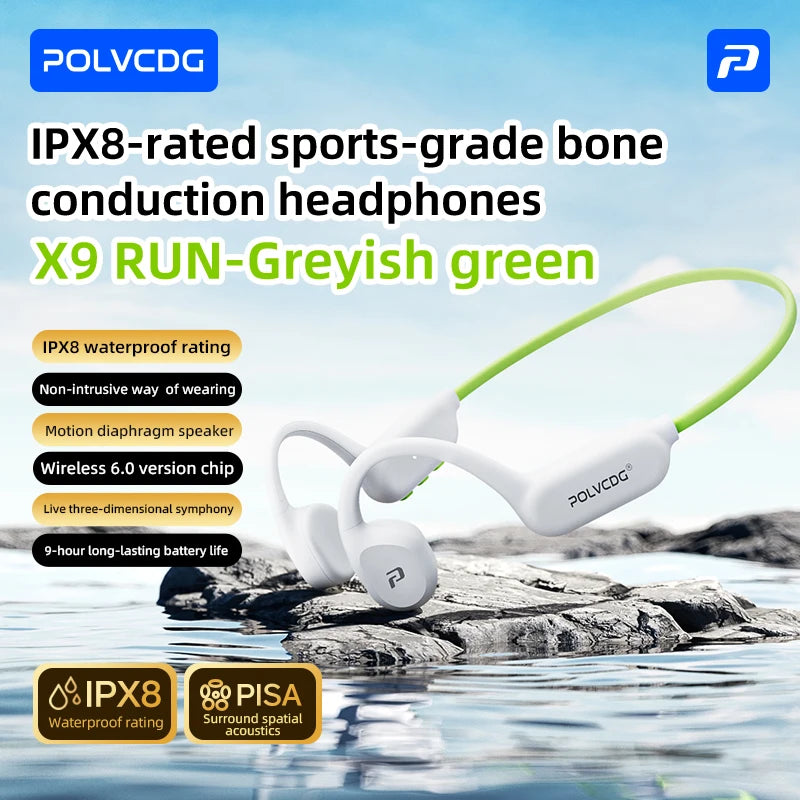 POLVCDG Bone Conduction Motion Headphones IPX8 Waterproof Bluetooth 6.0 Open-Backed Running Headphones 2026 New Product X9 RUN