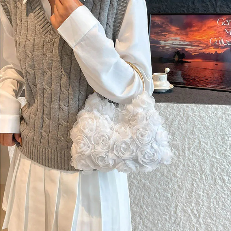Women Floral Clutch Purses Solid Color Party Prom Purses Luxury Rose Flower Tote Bags for Ladies Satin Clutch for Women's Gifts