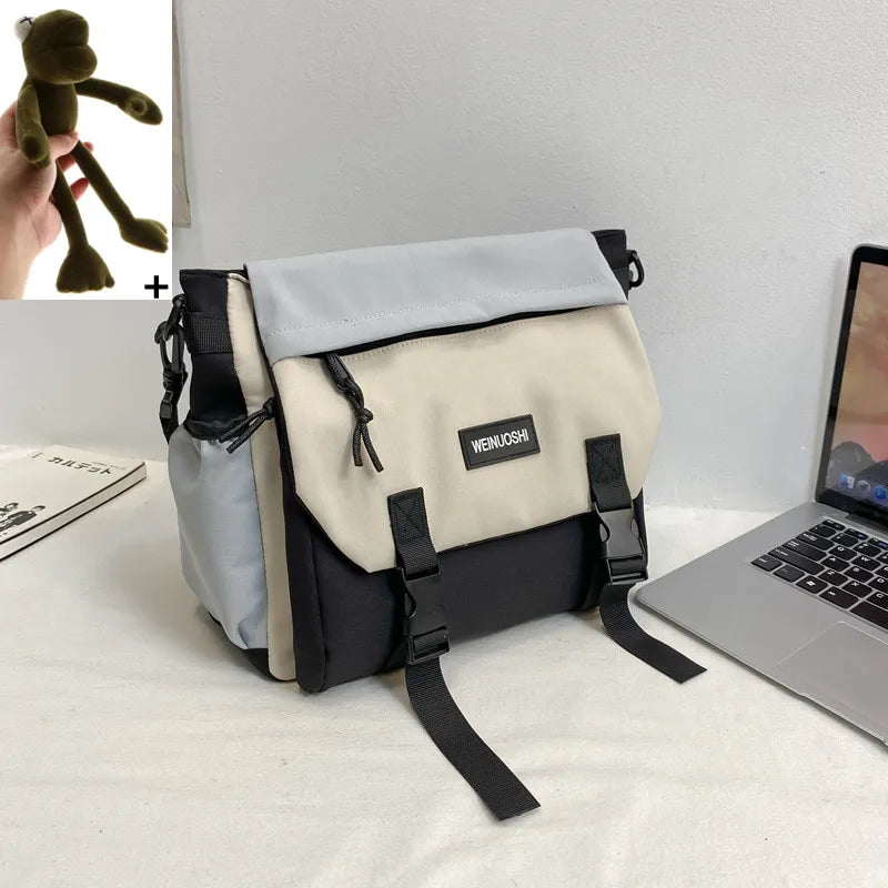 Japanese Simple Men Messenger Bag Korean Bag Student Nylon Waterproof Canvas Bag Tide Shoulder Crossbody Bags for Women Satchel