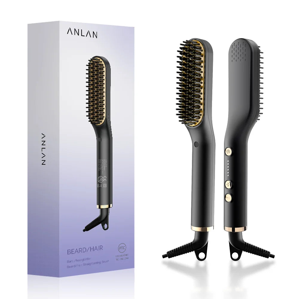 ANLAN Beard Hair Straightening Brush Hot Heated Comb Men Beard Multifunctional Straightener Ceramic Comb Quick Hair Styler