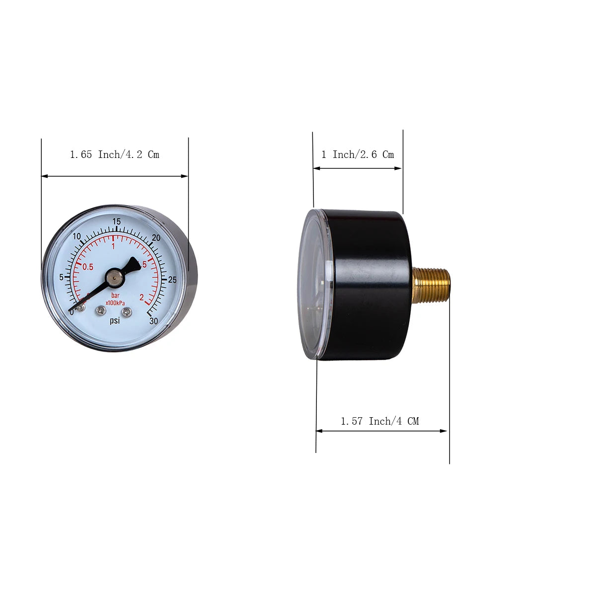 JIVTO Dry Pressure Gauge, 1-1/2" Dia,30, 60 Psi & Bar, 1/8" BSPT Back Mount, PC Window