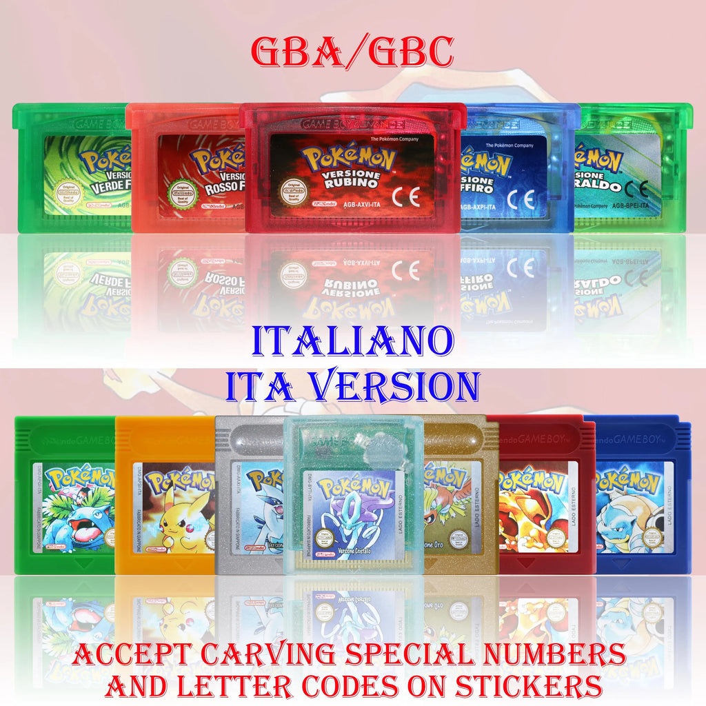 GBA/GBC ITA Version Pokemon Rubino/Zaffiro/Smeraldo/Cristallo/Verde Game Cartridge Video Game Card High Quality with Battery
