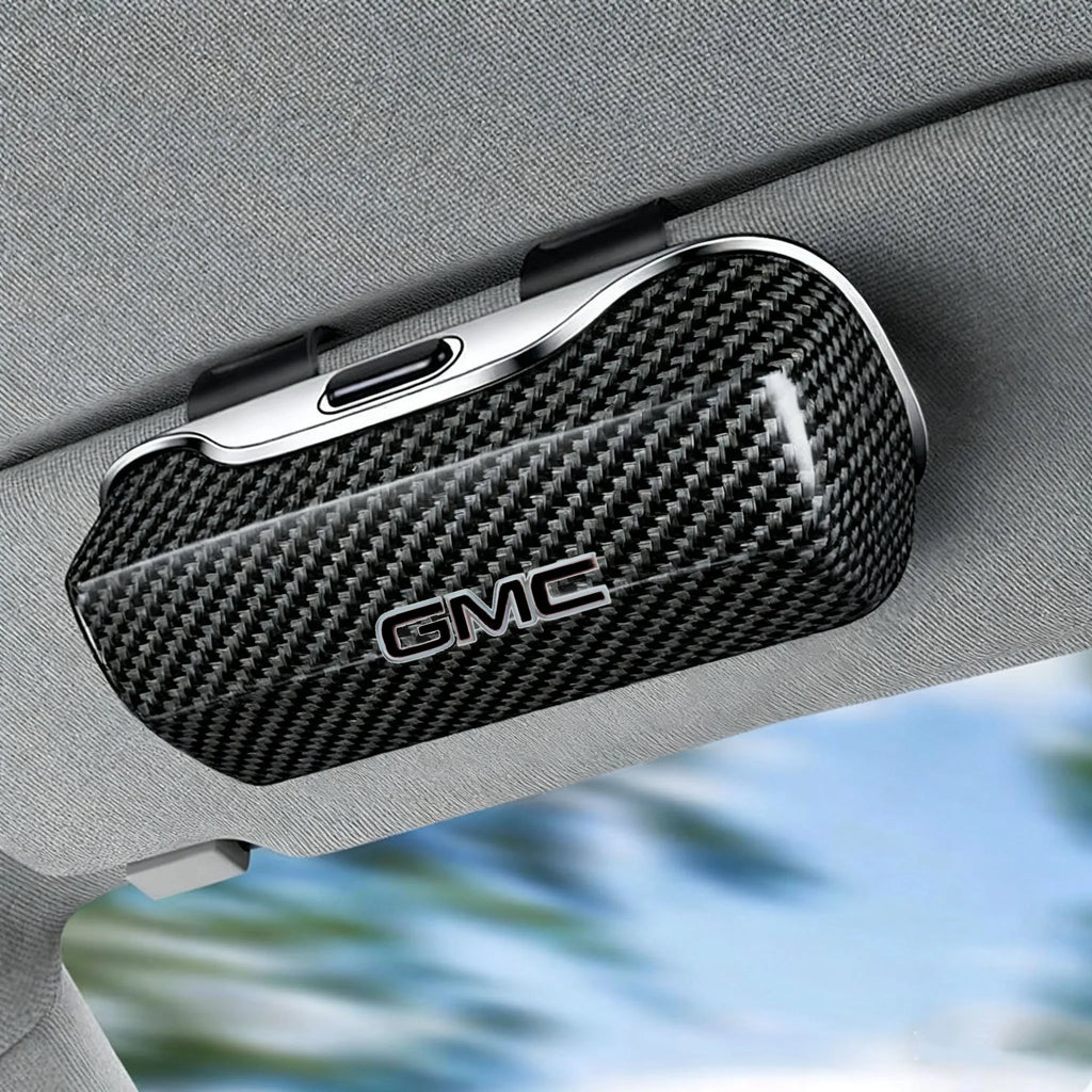 For GMC Car Sunglasses Holder, ABS Visor Glasses Case Clip Carbon Fiber Texture Car Sun Visor Glasses Box Storage
