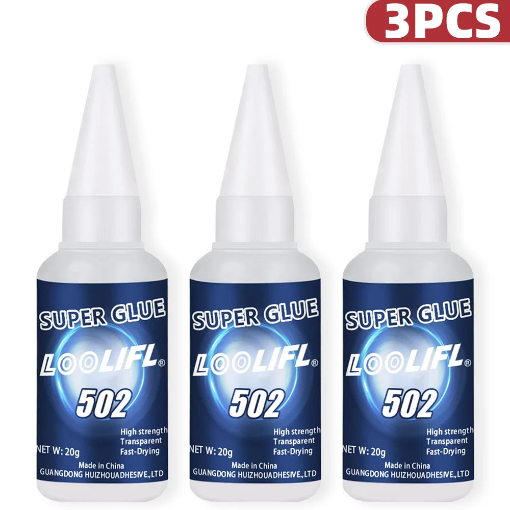 LOOLIFL 1-7PCS 502 Super Glue Cyanoacrylate Adhesive Fast Drying High Strength Transparent Repair Adhesive For Metal Plastic 20g