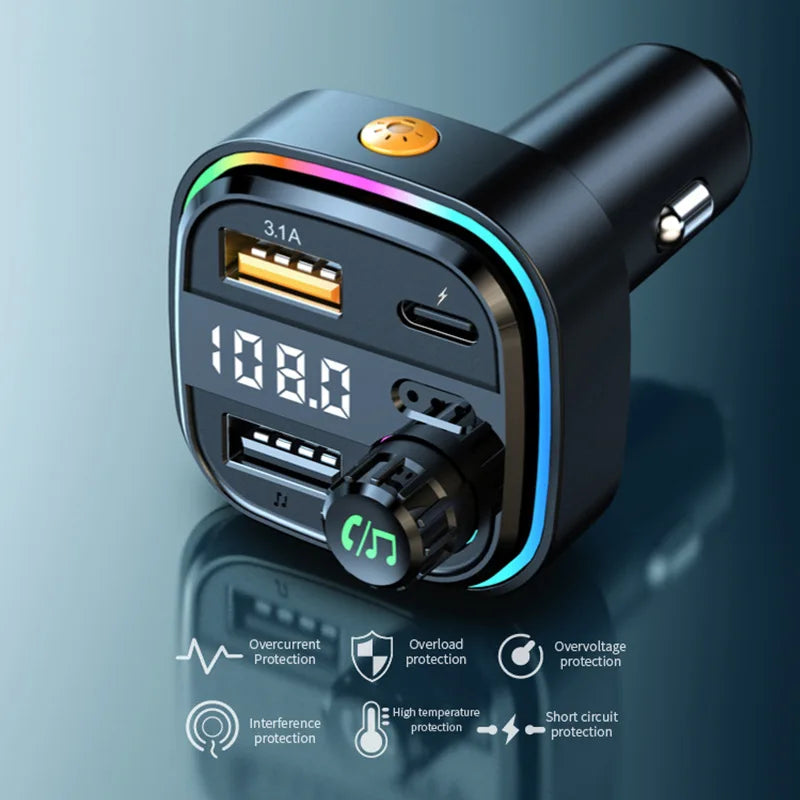 Car Charger Fast Charging Bluetooth 5.0 Charger Car FM Transmitter Bluetooth Hands Free Mp3 True 3.1A Dual USB Port PD Charging