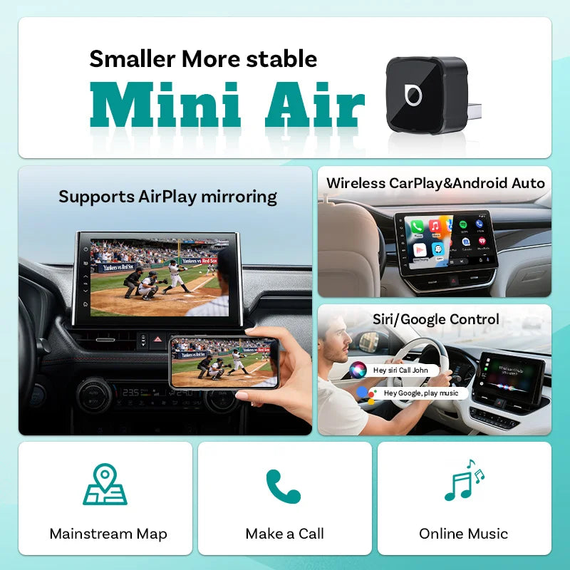 OTTOCAST MINI AIR Cube 4.0 Wireless CarPlay Android Auto 3 in 1  Adapter Screen Mirroring Car Accessories for Youtube Tiktok