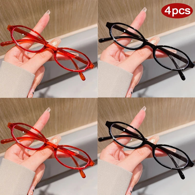 Hiking Camping 4pcs Small Oval Casual Anti Light Glasses Clear Lens Candy Color Shades Cosplay Costume Decorative Eyewear