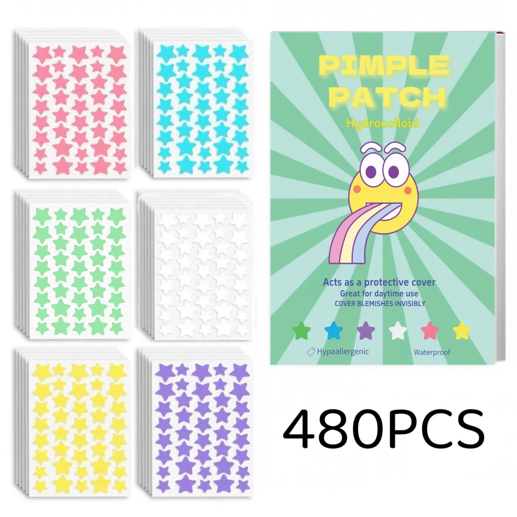 Funny Rainbow Smiley Printed Pimple Patch Box 480 Count Multicolor Star Zit Stickers Waterproof Thin Hypoallergenic Hydrocolloid