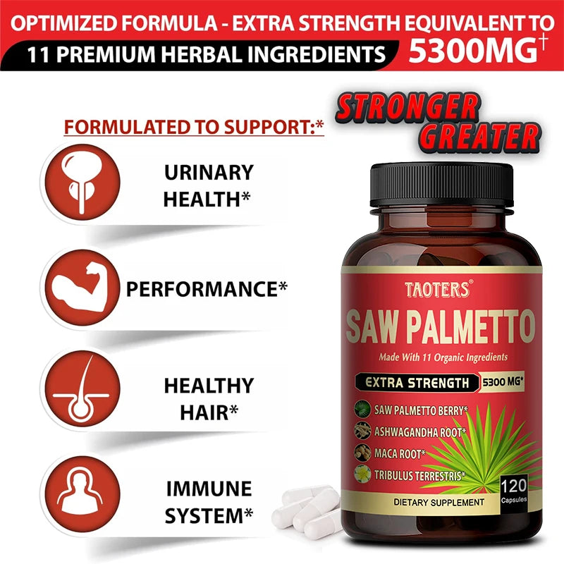 Saw Palmetto Supplement 5300 Mg - with 11 Organic Ingredients - for Urinary Tract and Prostate Health