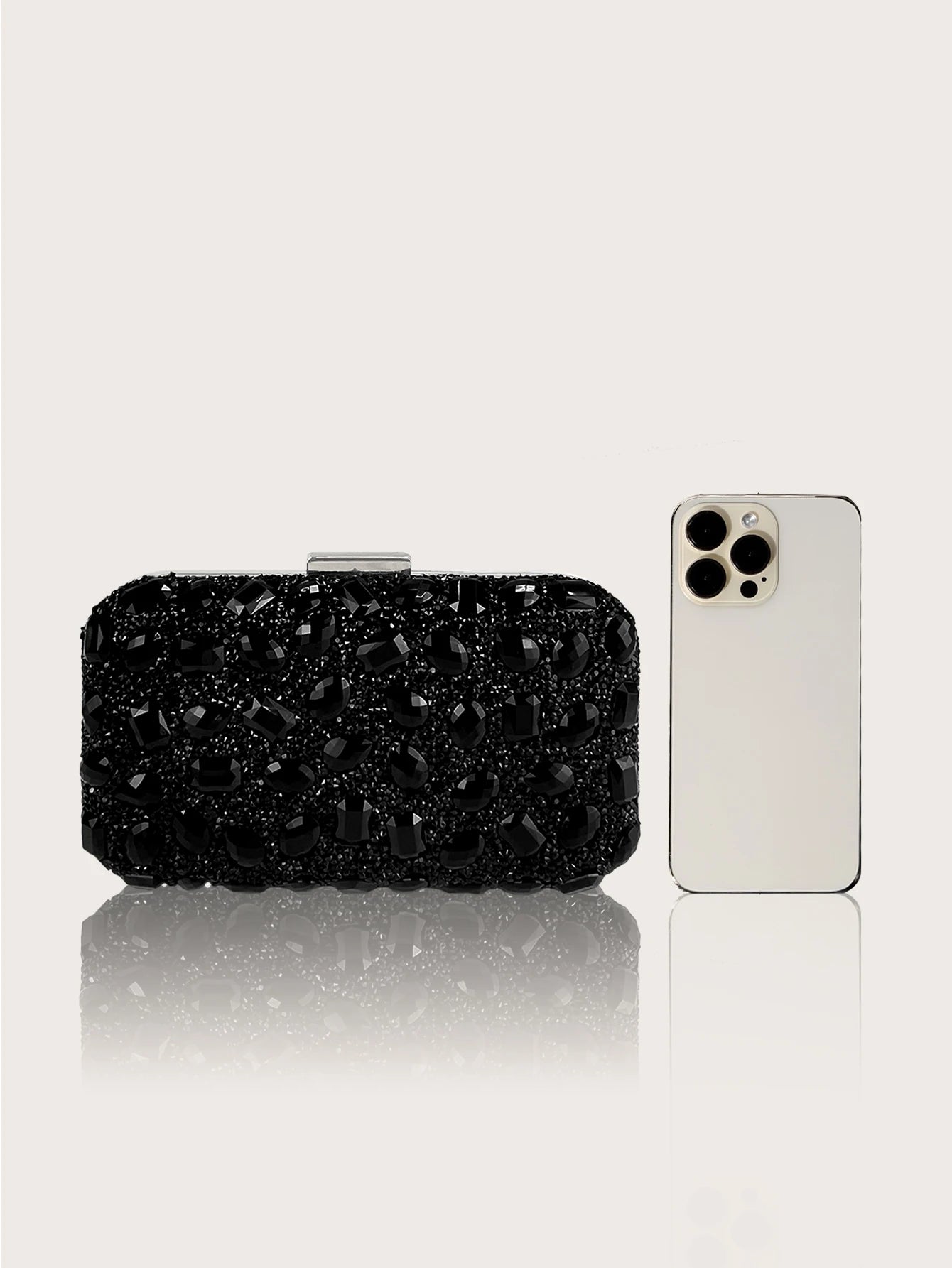Fashionable and Luxurious, Simple Rhinestone Party Clutch and Box Bag, Exquisite and Elegant Women's Evening Bag, Paired with a Gorgeous Rhinestone Pendant Necklace, Bracelet, and Earrings Four-Piece Set, Perfect Wallet for P