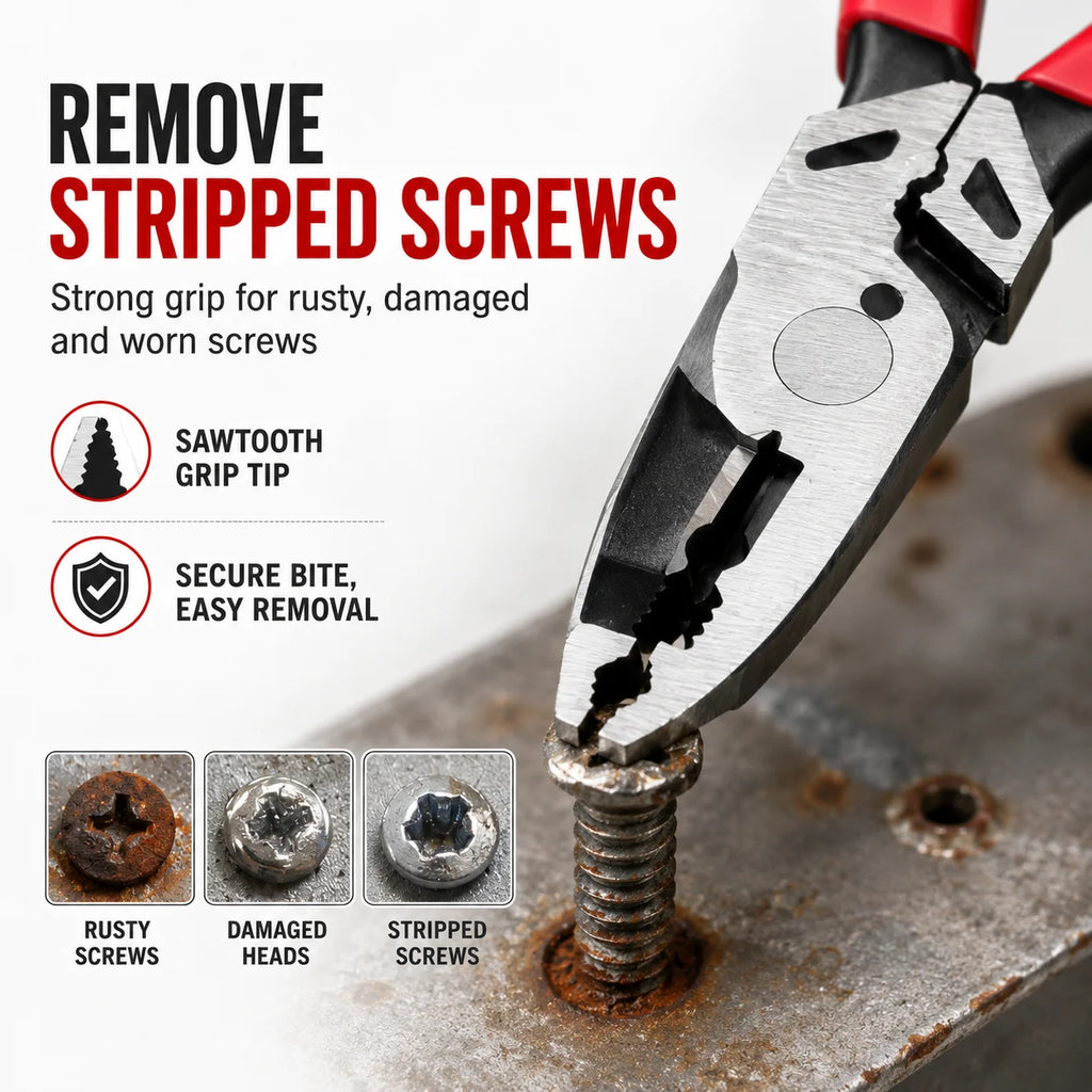 Multi-Disassembly Pliers, Stripped Damaged Screw Remover, Wire Cutter Crimper for Home Electrical Repair, Anti-Slip Grip