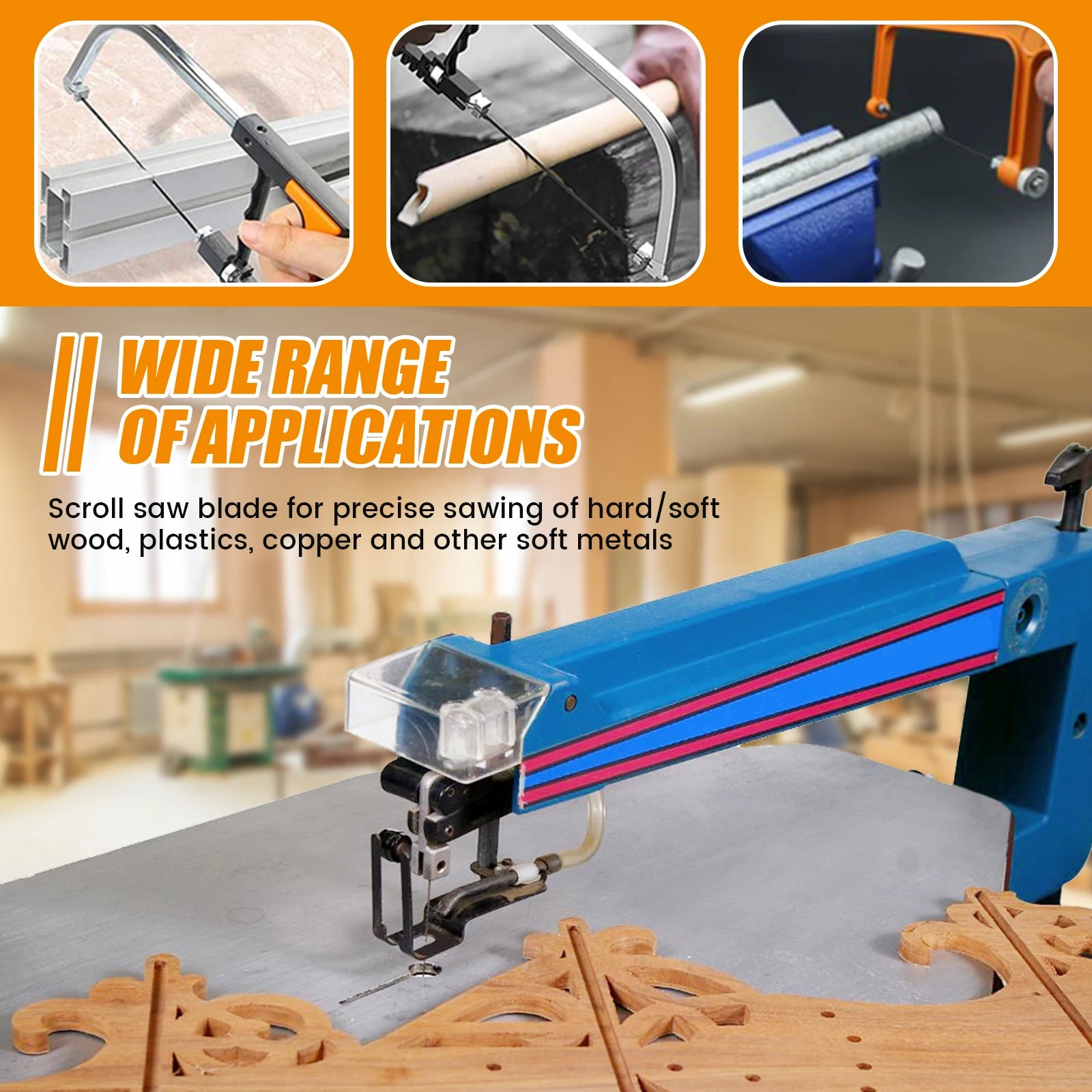 60Pcs Scroll Saw Blade Pin End 5inch Sturdy Carbon Steel Scroll Saw Blade TPI 10/15/18/20/24 Replacement for Wood Plastic Metal