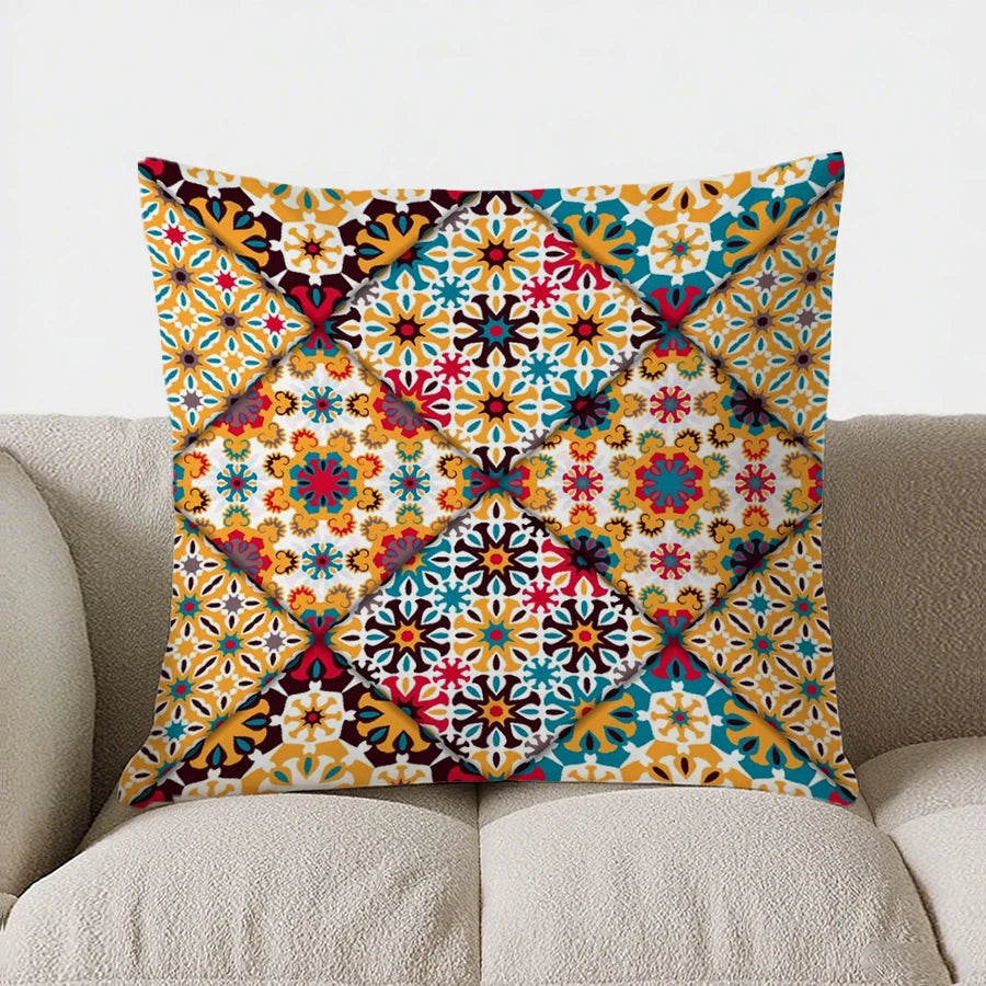 Colorful Geometric Patchwork Pattern Double-sided Printed pillow cover Short plush Suitable living room sofa throw cushion cover