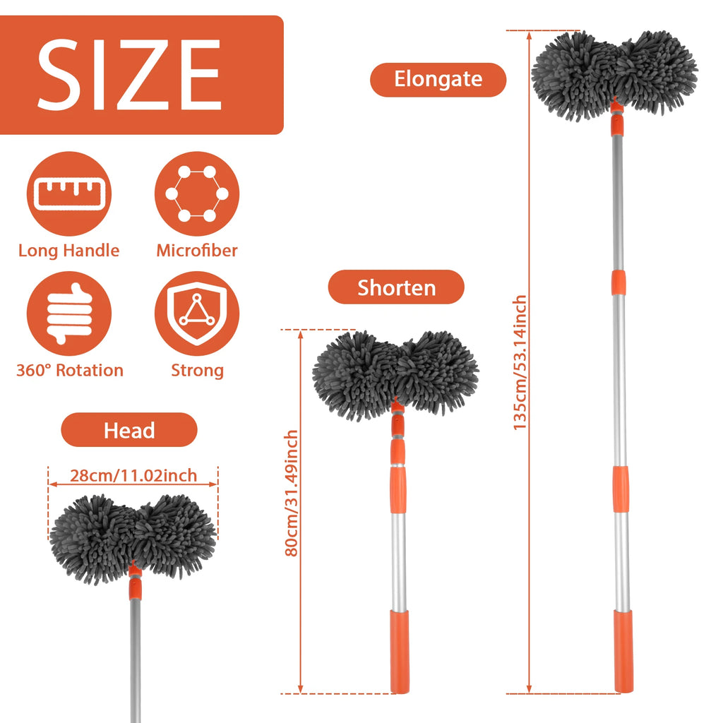 Extendable Microfiber Car Wash Brush Mop Kit with Long Handle 360° Rotating Chenille Car Cleaning Mitt Supplies for Car RV SUV