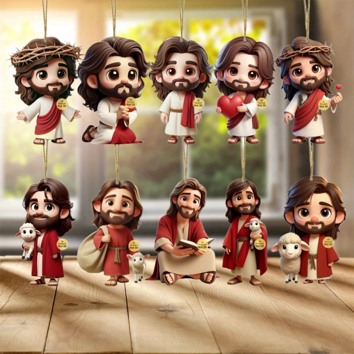 10PCS Jesus Car Ornament 2D Acrylic Jesus Rear View Mirror Accessories Charm Ornament for Backpack Bag Keychain Car Vehicle