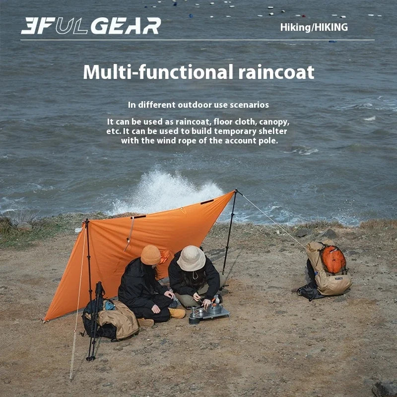 3F UL GEAR 3 In 1 Ultralight Hiking Raincoat Camping Poncho Tarp Outdoor Awning Travel Rain Coats 15D Silicone Rain Jacket Cover