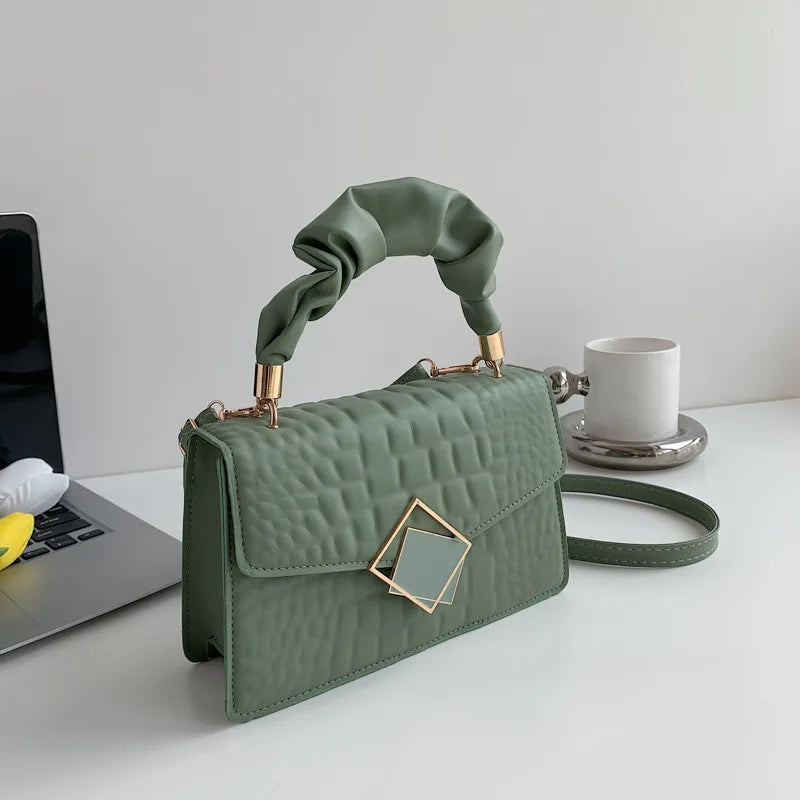 Elegant Snake Bone Chain Small Square Bag Women's Crossbody Simple Design Spring Summer New Style Trendy Handbag Purse