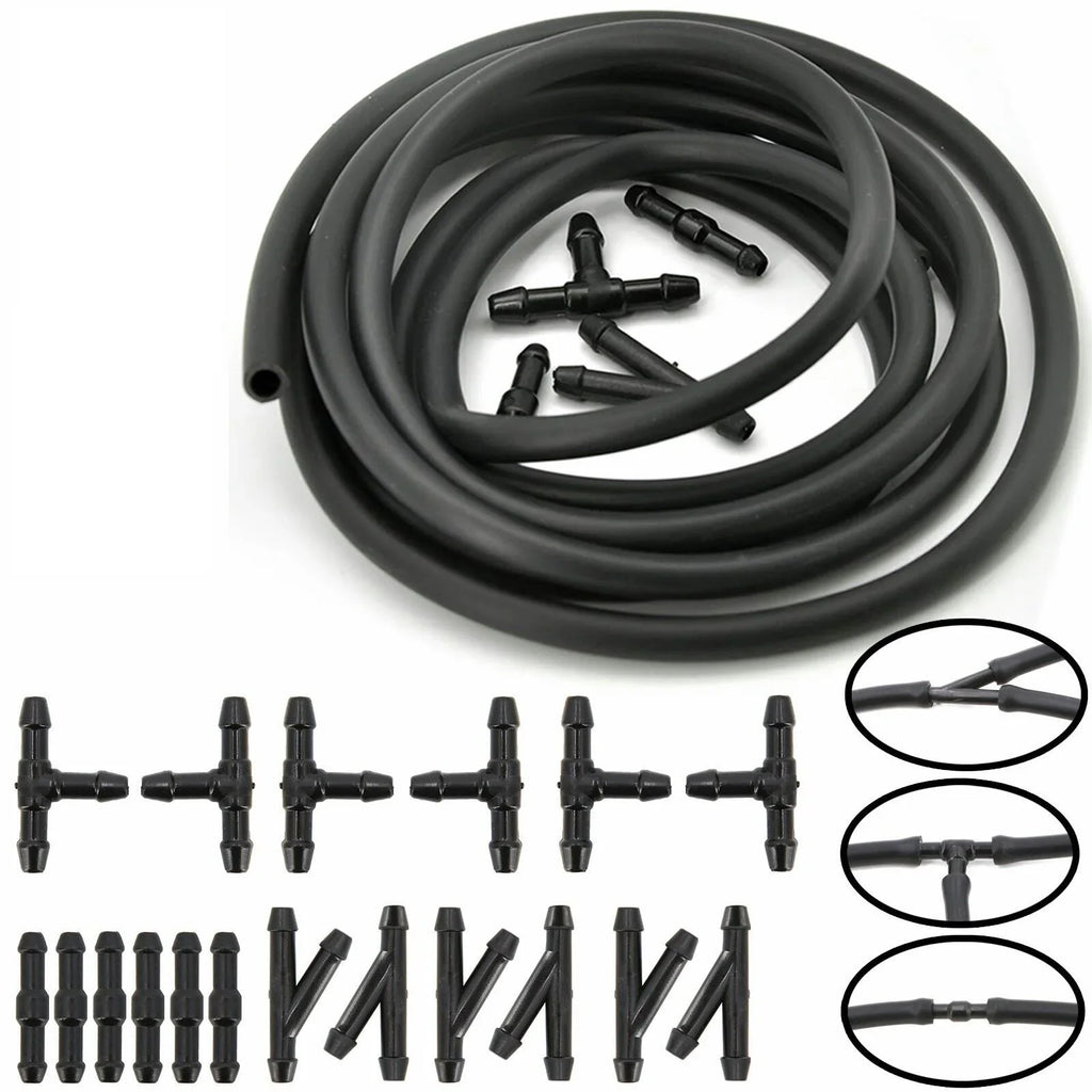 Anti-Leak Heavy Duty Car Wiper Washer Hose 2M+18pcs Connectors Jet Tube Pipe Nozzle Pump Car Wash Maintenance Tools