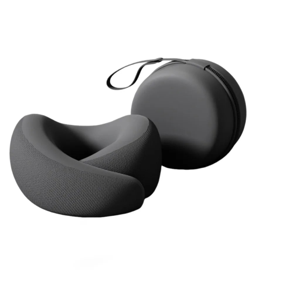 Slow Rebound U-shaped Neck Pillow Durable Foldable Hooded Neckrest Pad with Storage Box Non-Deformed Cervical Support Pillow