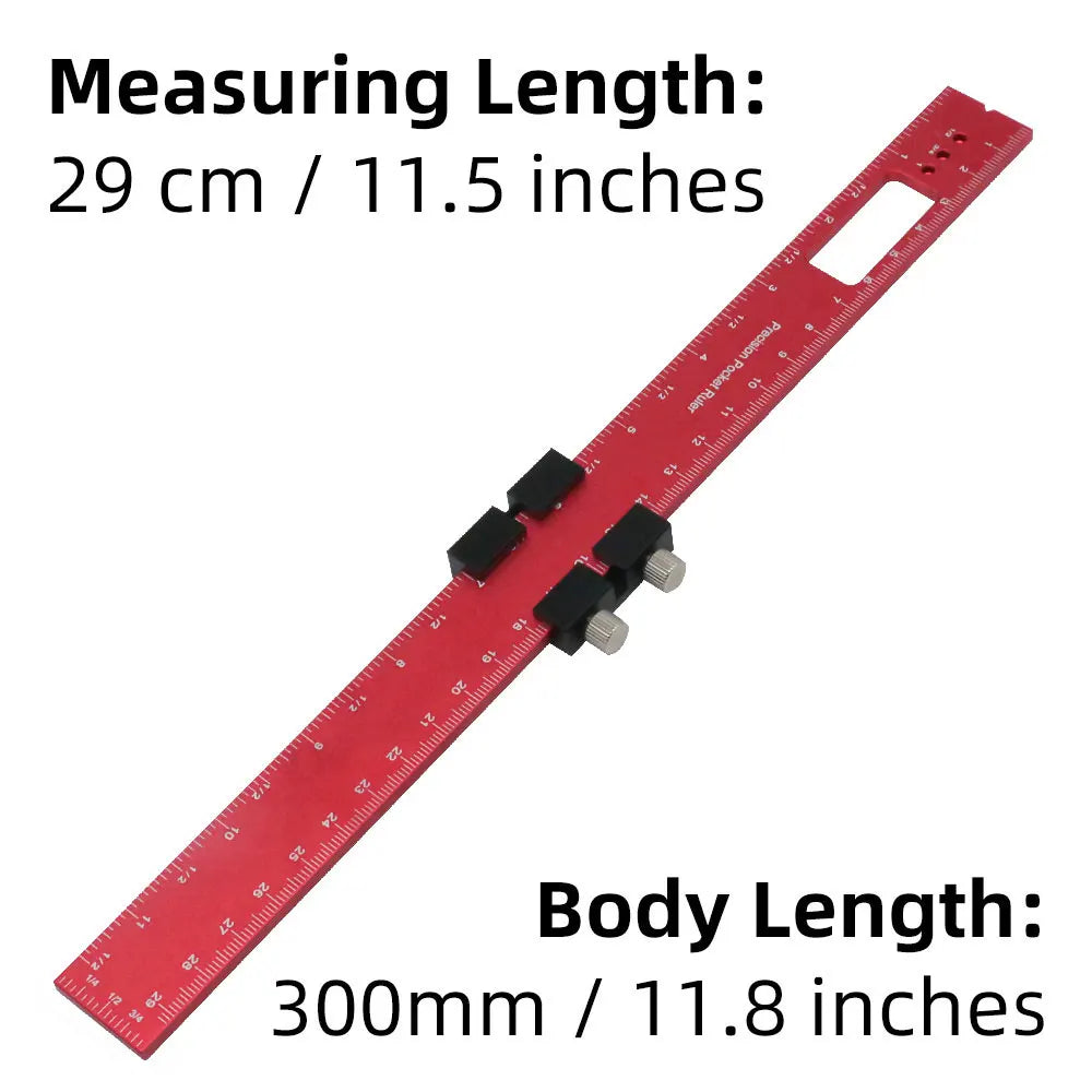Precision Metal Slide Aluminum Alloy Pocket Ruler with Inch Metric Dual Scale for Woodworking Measurement Scribe DIY Hand Tools