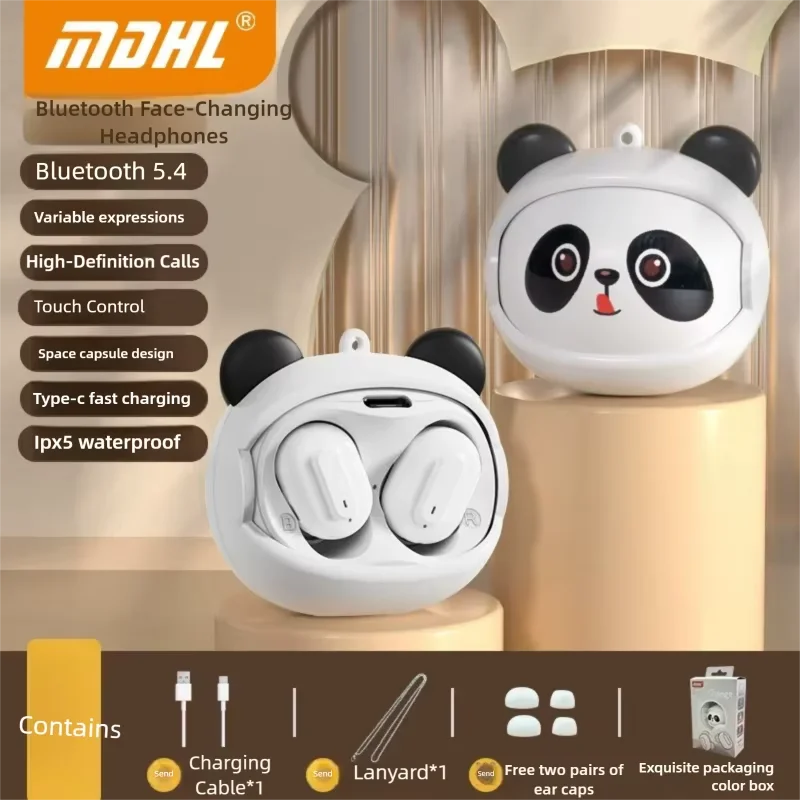 Cute Face changing TWS Bluetooth 5.4 Earbuds ENC Noise Reduction Waterproof HIFI Stereo Earphones for iOS Android Kids