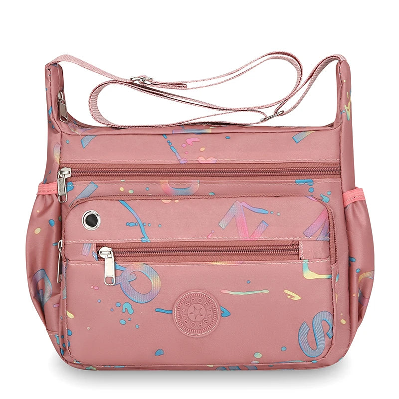 Stylish Metallic Print Crossbody Bag Waterproof Oxford Nylon Multi-Pocket Messenger Women for Travel Work Gym Waist Fanny Pack