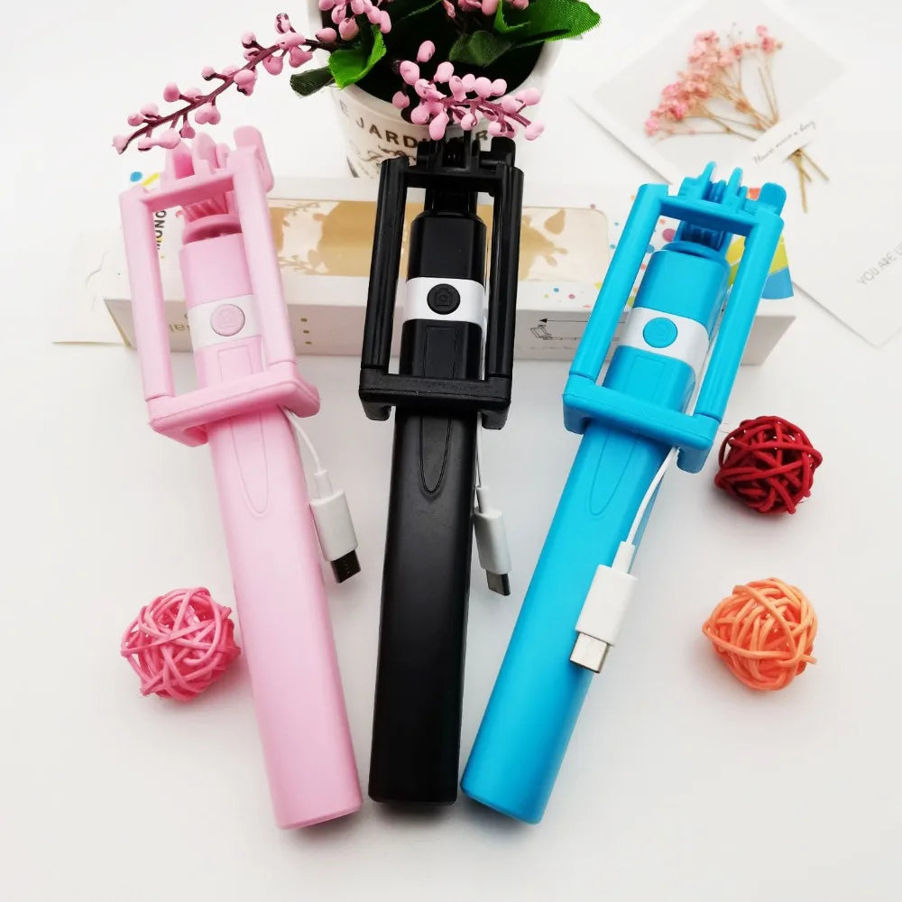3.5mm Plug Mini Wire Controlled Selfie Stick Portable Retractable Portable Handheld Selfie Stick Mini Type-C Plug