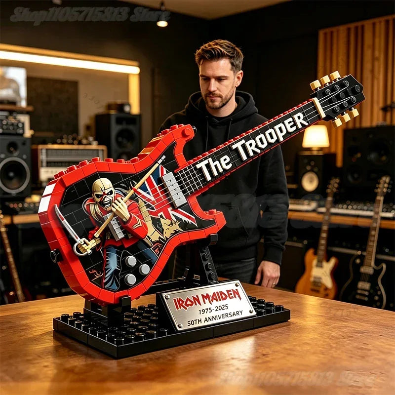 Brick Guitar Model Kit DIY Mini Electric Replica Ornament Rock Band Inspired Puzzle Toy Gift For Music Lovers Teens Desk Decor