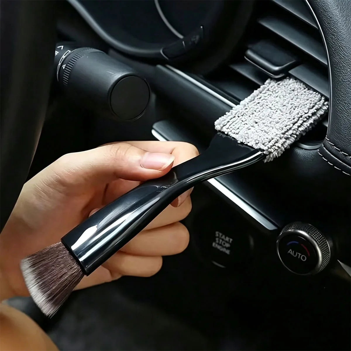 car double head cleaning brush 2 in 1 duster interior detailing soft tool for vents dashboard screen